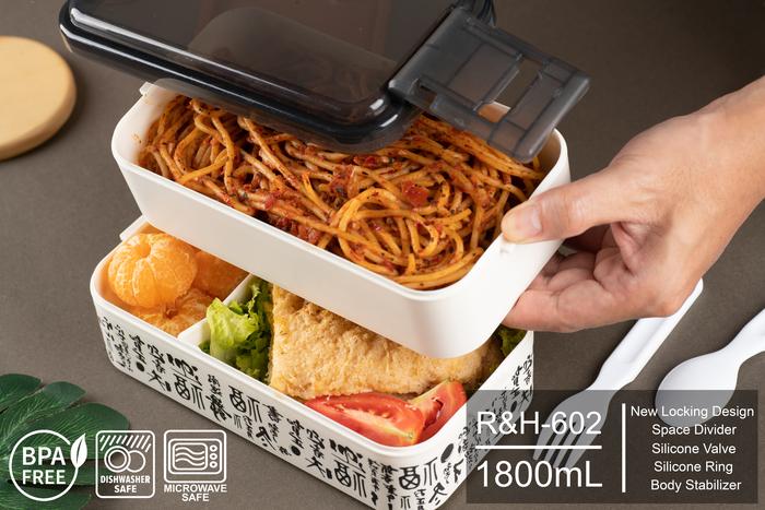 Gambar kotak makan 2 susun 1800ml lunch box set sendok garpu RH-602 Reo&Homme dari Reo & Homme Living undefined Tokopedia