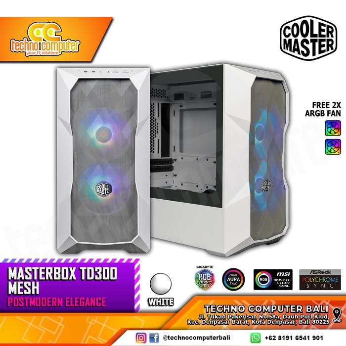 Gambar CASING COOLERMASTER MASTERBOX TD300 MESH - m-ATX Case Tempered Glass - Putih dari Techno Computer Bali undefined Tokopedia