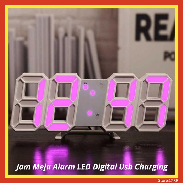 Gambar Jam Meja LED Jam Dinding Tembok Digital Clock 3D Minimalis TS S60W - Putih Ungu dari Store288 undefined Tokopedia