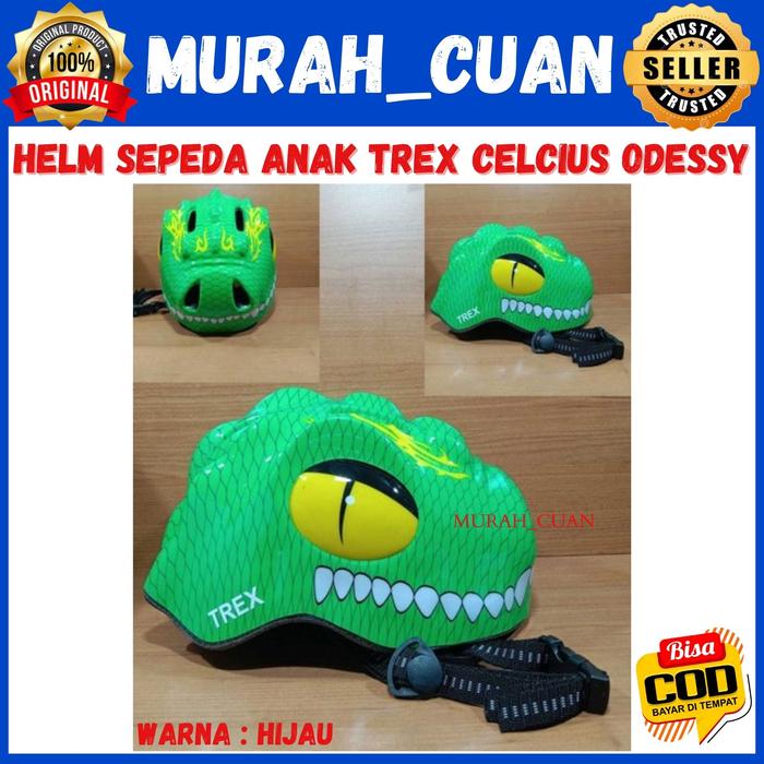 Gambar Helm Sepeda Anak Karakter Dino Dragon Tupai Trex Celcius Odessy Lucu - Hijau dari MurahcuanBike undefined Tokopedia