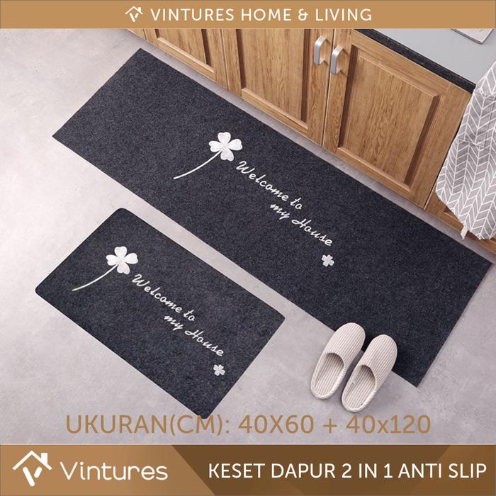 Gambar Keset Dapur Panjang 2 in 1 Anti Slip / Anti Air - Bahan Karet TPR - Welcome Home, 40x120 dari Vintures undefined Tokopedia