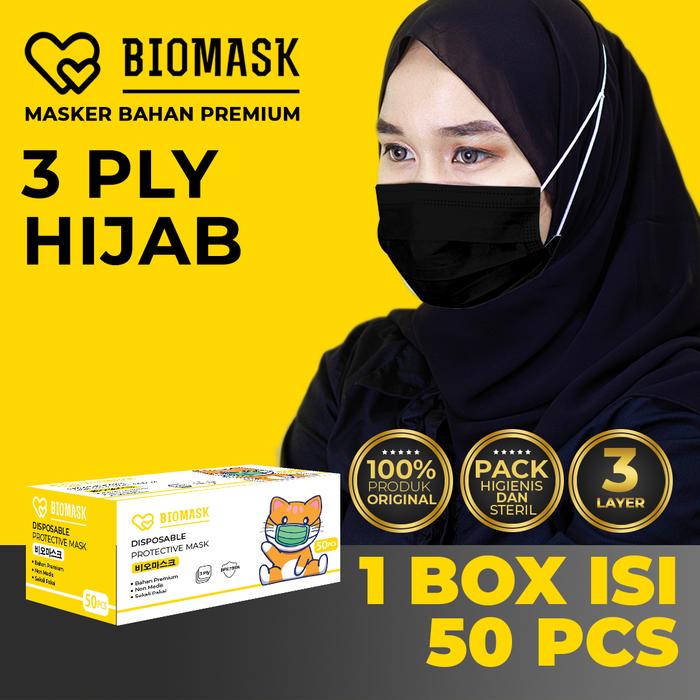 Jual BIOMASK Masker 3PLY Hijab Disposable 1 Box 50 Pcs Warna Non Medis ...