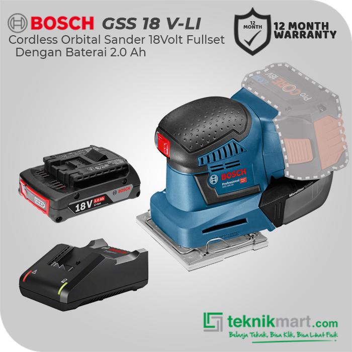 Gambar Bosch GSS 18V-LI 18Volt Cordless Orbital Sander / Mesin Amplas Baterai - FULLSET 2.0 AH dari Teknikmart undefined Tokopedia