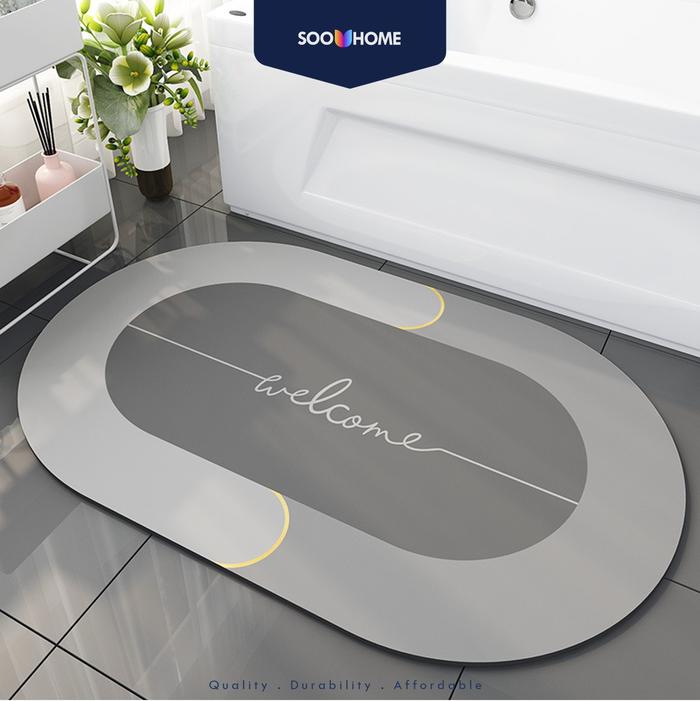 Gambar Keset Kaki WC Toilet Bathroom Mat Anti Slip Serap Air Oval Premium - Abu dari Soo Home undefined Tokopedia