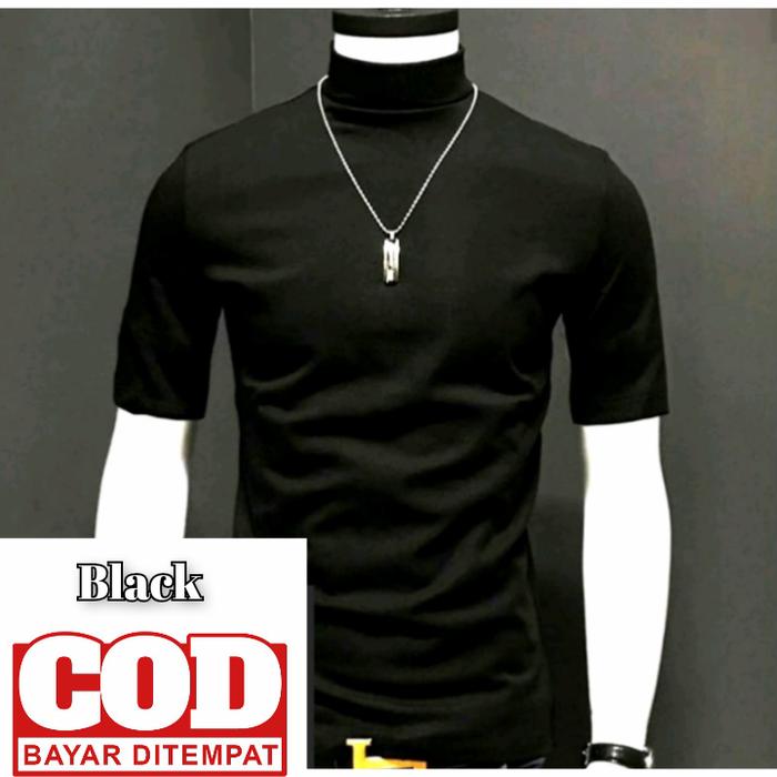 Gambar Turtle Neck Pria Lengan Pendek Kaos Turtleneck Style Korean Premium - Hitam, M dari GM SPORTS surabaya undefined Tokopedia
