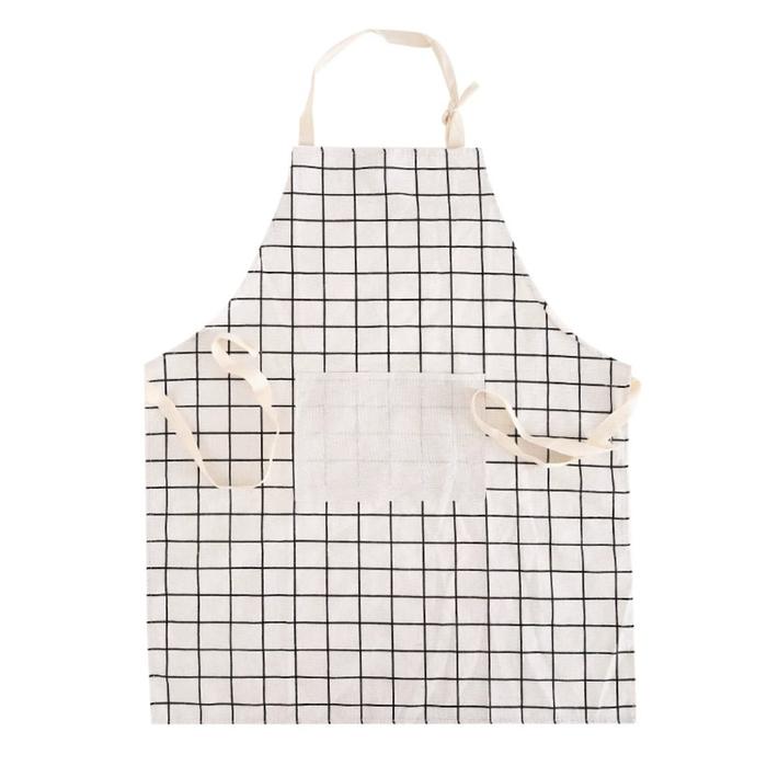Gambar Celemek Masak Bahan Katun Linen Motif Kotak Korea Home Apron - Cm Kain Putih dari BBOLA undefined Tokopedia