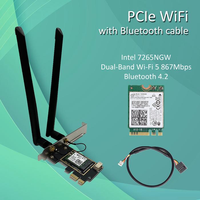 Gambar PCIe x1 WiFi M.2 NGFF Wireless Card Set Bluetooth Adapter PCI Express - Intel AC-7265, Standard dari Plushy Store undefined Tokopedia
