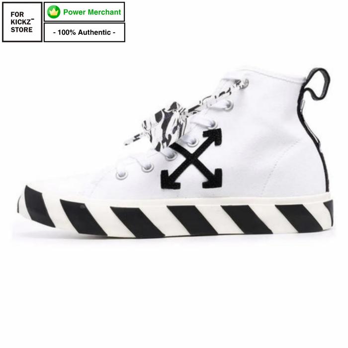 Jual OFF-WHITE VULCANIZED MID TOP WHITE BLACK 43 Kota