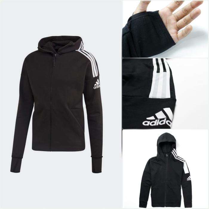 HOODIE ADIDAS ZNE WOVEN|JAKET ADIDAS ZNE FULL ZIPP|JUMPER PRIA WANITA  HOODIE HITAM, M
