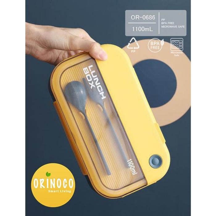 Gambar Lunch Box Orinoco OR-0686 Kotak Makan Anti Tumpah Sendok &Garpu 1100ML - Navy yellow dari Kioslunchbox_Grosir undefined Tokopedia