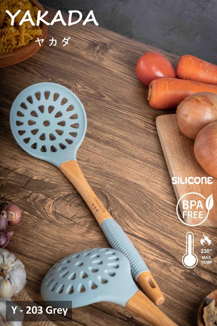 Gambar Spatula Kitchen Utensils Anti Leleh Double Silicone Y-203 Gagang Kayu - E DRAINING SPON dari Ollahomeliving undefined Tokopedia