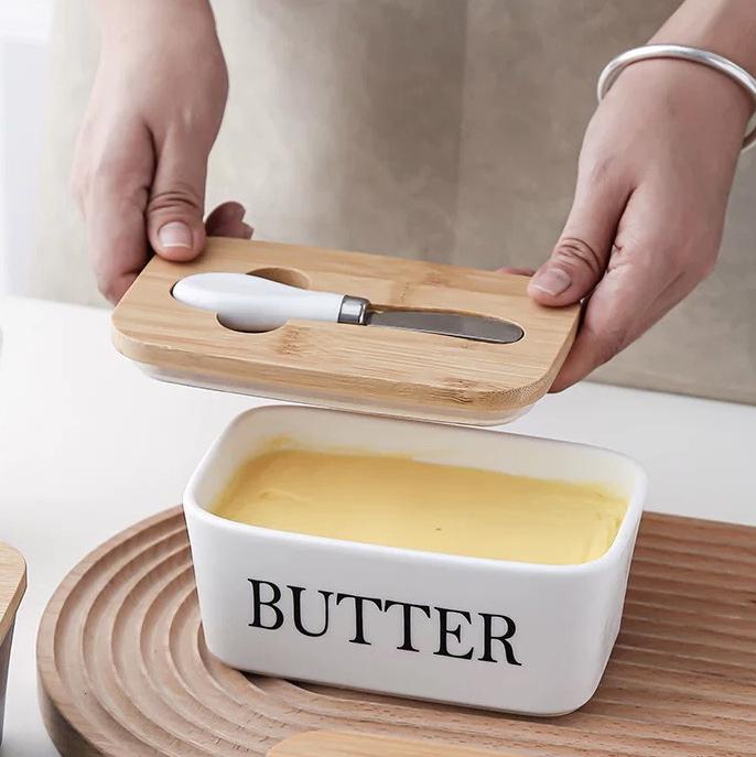 Gambar [MS] Kotak Tempat Mentega Butter Keramik Seal Tank With Knife - Putih dari mayshop89_NEW undefined Tokopedia