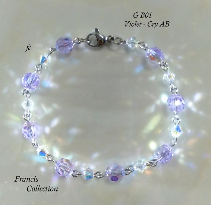 Gambar G B01 Part 7. Gelang Swarovski Bulat 6mm Bicone 4mm. Warna Nada Ungu - Violet-Putih, 16cm Dgn Ekor dari Francis Collection Shop undefined Tokopedia