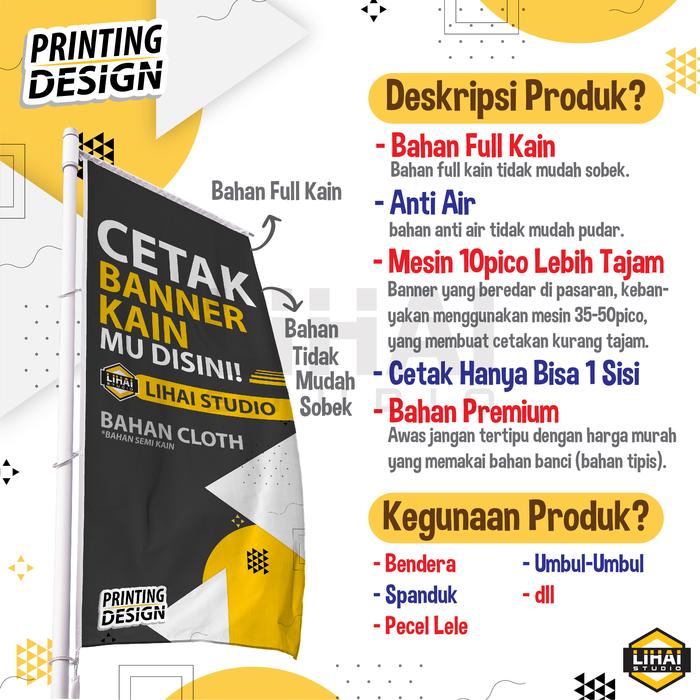 Gambar Custom Free Design Cetak Spanduk Banner Umbul Umbul Kain Bendera - Tc-L:80, Request Desain dari LIHAI STUDIO undefined Tokopedia