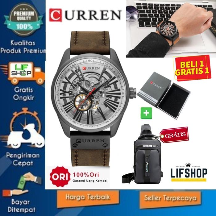 Gambar Jam Tangan Analog Automatic Pria Curren 8929 Original Mekanik Watch - Dark Brown Gray dari Lifshop Fashion undefined Tokopedia