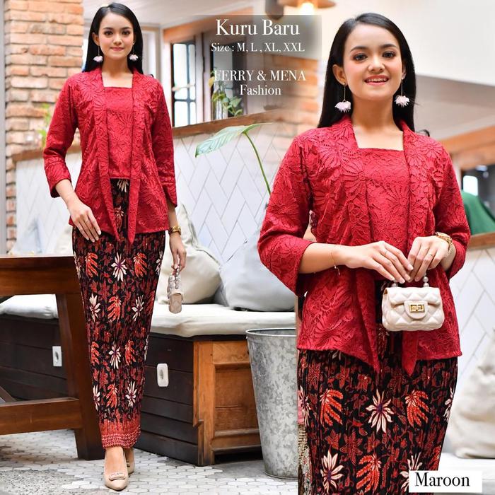 Gambar setelan kebaya kutubaru/setelan kebaya modern/kebaya brokat - maroon, atasan saja dari supplier_kebaya undefined Tokopedia