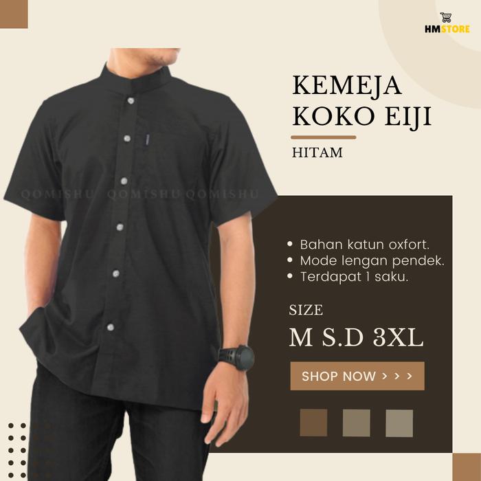 Gambar Kemeja Koko Lengan Pendek EIJI By Qomishu Kemeja Kerja Keren - Hitam, XL dari Hasan Muslim Store undefined Tokopedia