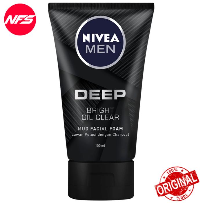 Gambar NIVEA MEN Facial Wash 100 ml-Foam/Scrub/Mud-Acne/Bright 8H Oil Clear/Deep/Extra-C&HYA Vitamin/Dark Spot - DEEP CLEAR FOAM dari NFS Tokopedia Shop undefined Tokopedia