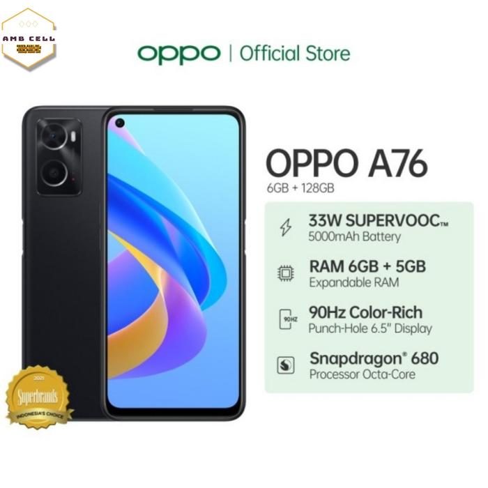 Gambar OPPO A76 6/128 RESMI (FREE TEMPERGLASS + SILICON) - Hitam dari amb cell wtc undefined Tokopedia