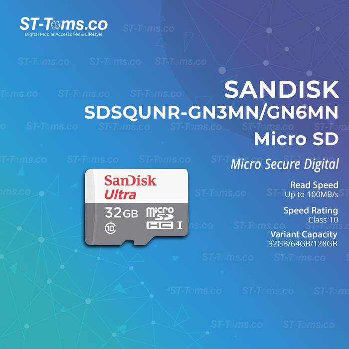 Gambar Sandisk Ultra microSDHC Card UHS-1 C10 (100MB/s) - SDSQUNR-GN3MN/GN6MN - 32 gb dari ST-Toms.co undefined Tokopedia