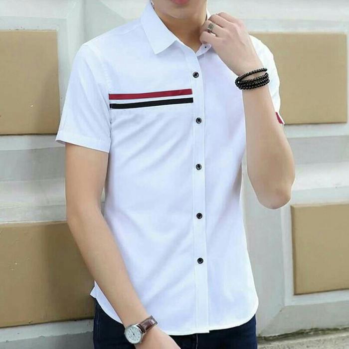 Gambar Bosbaju Sby-Kemeja mike hem lengan pendek pria polos trendy terbaru - Putih, S dari Bosbaju Sby undefined Tokopedia