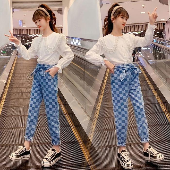 Gambar Setelan Anak Perempuan Kemeja Putih Korean Style - TIPE B, 120 (6-7T) dari hukkiesbabys undefined Tokopedia