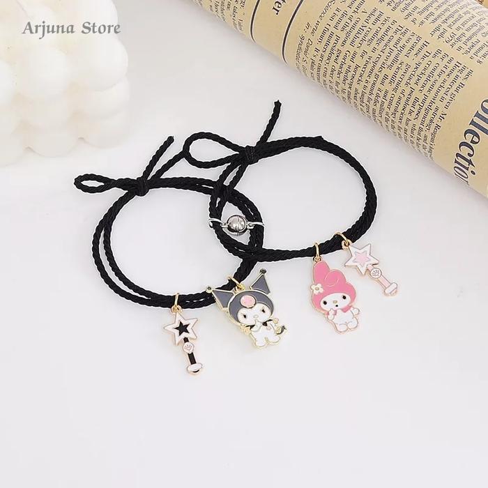 Gambar 2 PCS Gelang Tangan Couple Bestie Cartoon Lucu Melody dan Kuromi - Hitam-Hitam dari Arjun@ Store undefined Tokopedia