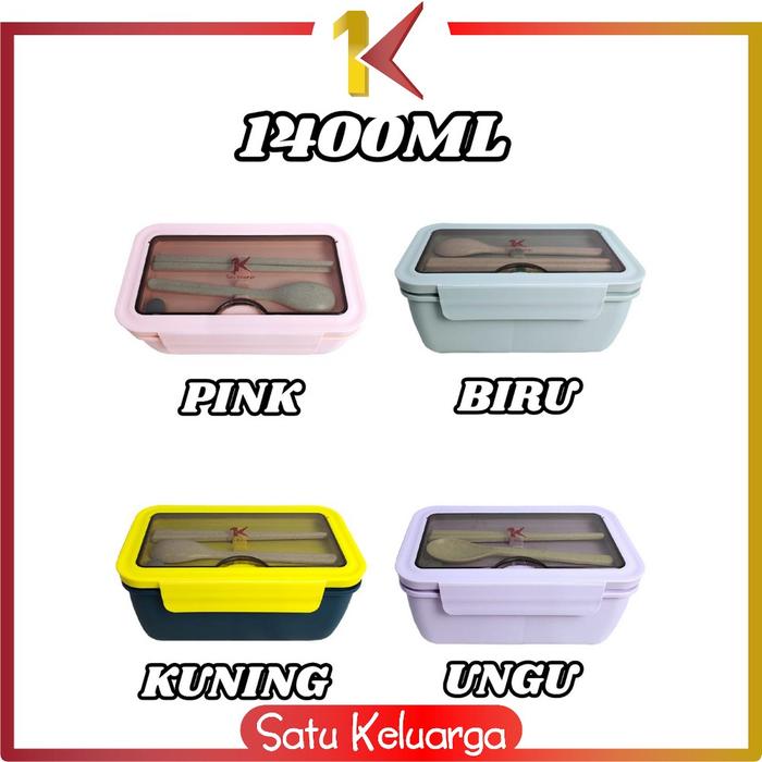 Gambar SK-C479 Tempat Makan Lunch Box Set Free Sendok Garpu Kotak Makan - 1400ML, BIRU dari Satukeluarga undefined Tokopedia