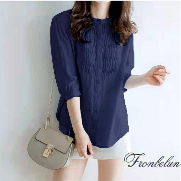 Gambar Atasan Blouse DORISE Pleated Bust Import/Blouse Cantik/Fashion Wanita - Navy dari Dewi Id undefined Tokopedia