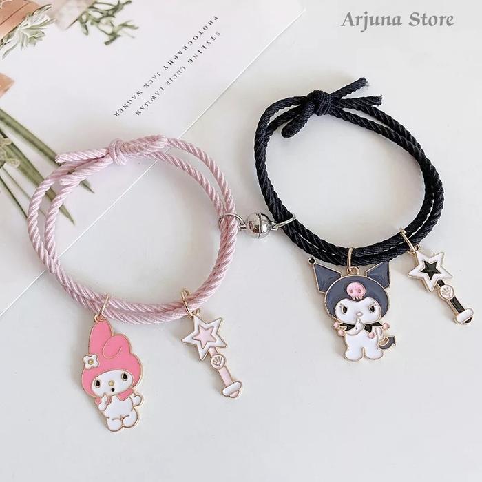 Gambar 2 PCS Gelang Tangan Couple Bestie Cartoon Lucu Melody dan Kuromi - Hitam-Pink dari Arjun@ Store undefined Tokopedia