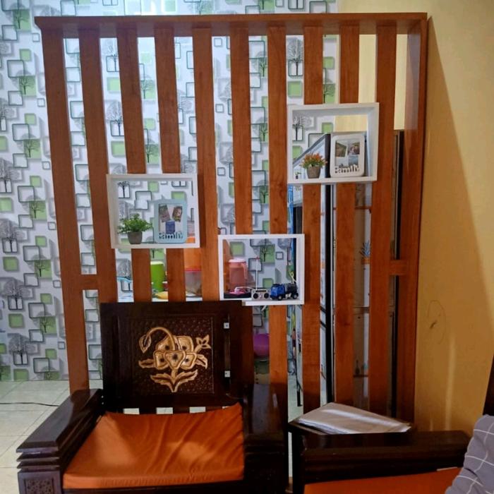 Gambar partisi sekat ruangan kayu solid ukuran 160x180 - plitur dari ilman furniture &amp; mebel undefined Tokopedia