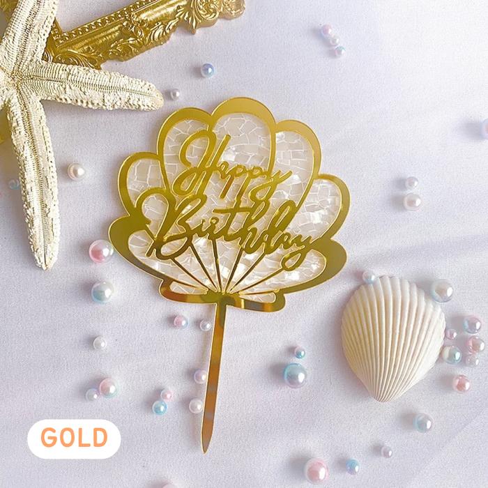 Gambar Topper Kue Happy Birthday Mermaid / Kerang / Cake Topper Papper - Gold dari Win Utama undefined Tokopedia