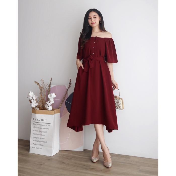 Gambar Fabiana Dress Korean Style New Dress Jumbo Midi Dress Size L - XXXXL - Maroon, L dari Tori Mart undefined Tokopedia