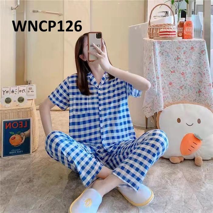 Gambar Piyama Wanita Baju Tidur Wanita Lengan Pendek Celana Panjang Kancing - WNCP-126 dari Aneka Bingkisan undefined Tokopedia