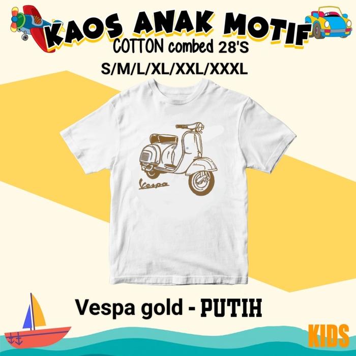 Gambar KAOS ANAK COWOK 1-12 tahun TERBARU - VESPA SERIES - BAHAN COTTON SUPER - PUTIH (V. gold), S dari kenzo_official.id undefined Tokopedia