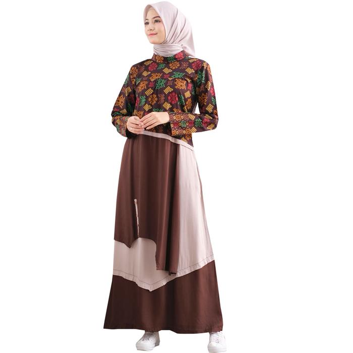 Gambar Gamis Wanita Muslimah Rayon Kombinasi Batik Premium LG 507 - Coklat, M dari lunangoofficial Kota Administrasi Jakarta Selatan Tokopedia