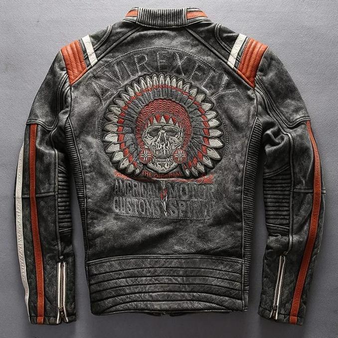 AVIREX USA Skull Feather Leather Jacket