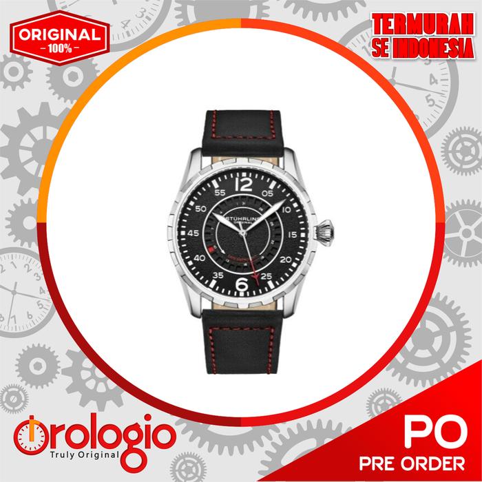 Stuhrling 4002 Aviator Quartz Black Leather Strap Mens Watch