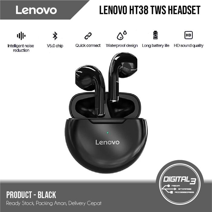 Gambar Earphone Wireless TWS Lenovo HT38 Bluetooth 5.0 Headset Earbuds Bass - Hitam dari Digital 3 undefined Tokopedia