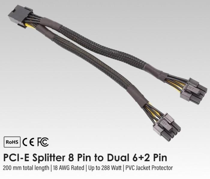 Jual kabel power PCIe Splitter pin to dual 6+2 pin,18AWG mining