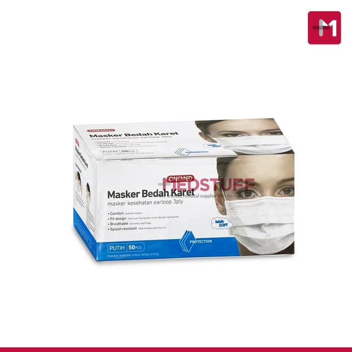 Gambar Masker Earloop ONEMED Masker Bedah Karet 3ply isi 50s - Earloop Putih dari Medstuff Makassar undefined Tokopedia