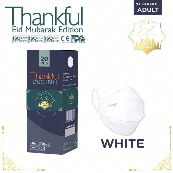 Gambar THANKFUL Duckbill Earloop Medical Face Mask – Eid Mubarak - White dari Thankful Official Store undefined Tokopedia