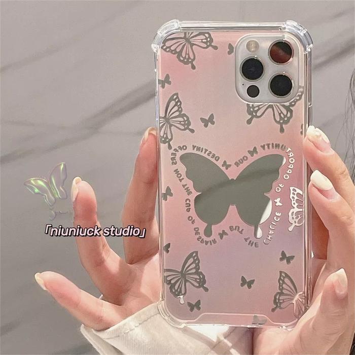 Gambar Pink Butterfly Mirror Case iPhone 7 8 + SE2 X Xs Xr 11 12 13 Pro Max - iP13series(ket) dari Dope iCase undefined Tokopedia