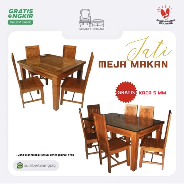 Gambar Set Meja Makan Jati Minimalis Kursi 4 / Meja Makan Kayu Jati Kursi 6 - 4 kursi 5mm dari Sumber Terang PLG undefined Tokopedia