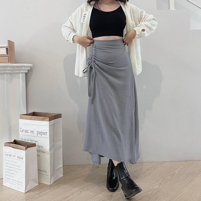 Gambar Tamara Skirt - Rok Serut Casual Flowy Wanita Midi Maxi Korean Style - Grey dari Pusat_Outfit undefined Tokopedia