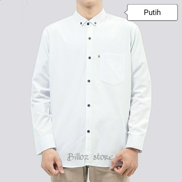 Gambar kemeja putih pria lengan panjang baju kemeja cowo kerja kantor kasual - Putih, M dari billoz_store undefined Tokopedia