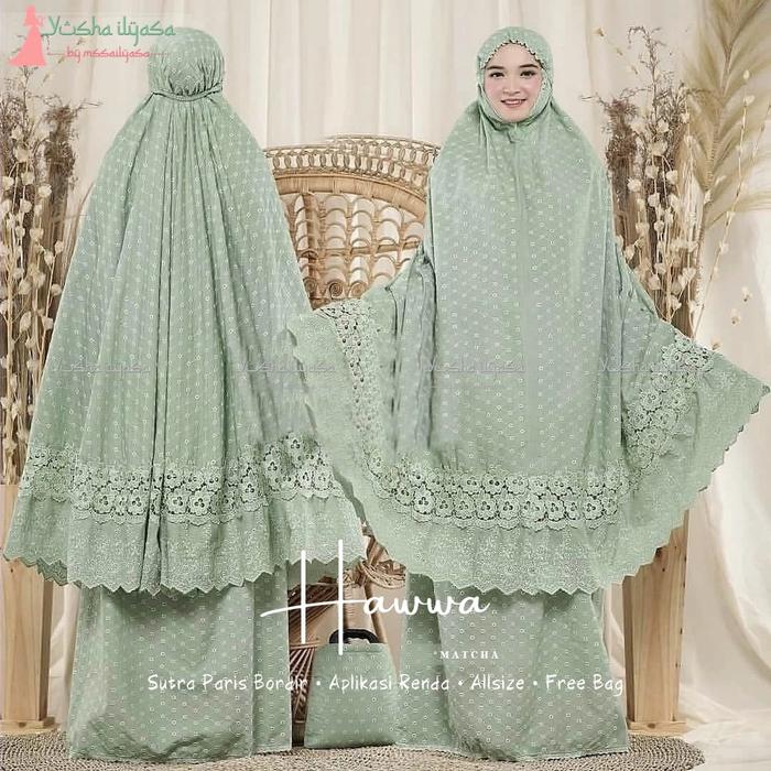 Gambar Mukena Hawwa Cantik Katun Sutra Paris Bordir Milo Jumbo Realpict Ori - Matcha/Mint dari Hijab Syarqho undefined Tokopedia