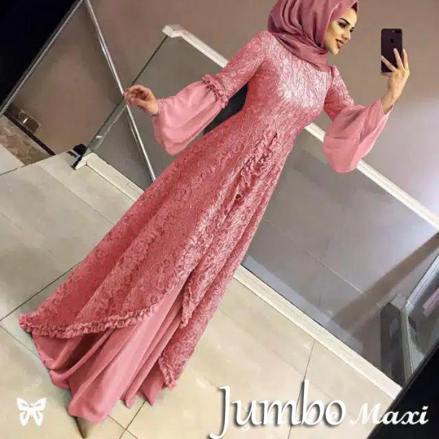 Gambar Gamis Syari Brukat Pesta JUMBO sd XXXL LD sd 120 lebaran 2021 ihjuliet - SALEM, S|M dari Butik Berkah Online Shop undefined Tokopedia