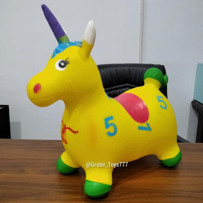 Gambar Animal jumping karet TEBAL musik Unicorn (SNI)/Mainan Kuda Kudaan anak - Kuning dari Grosir_Toys undefined Tokopedia