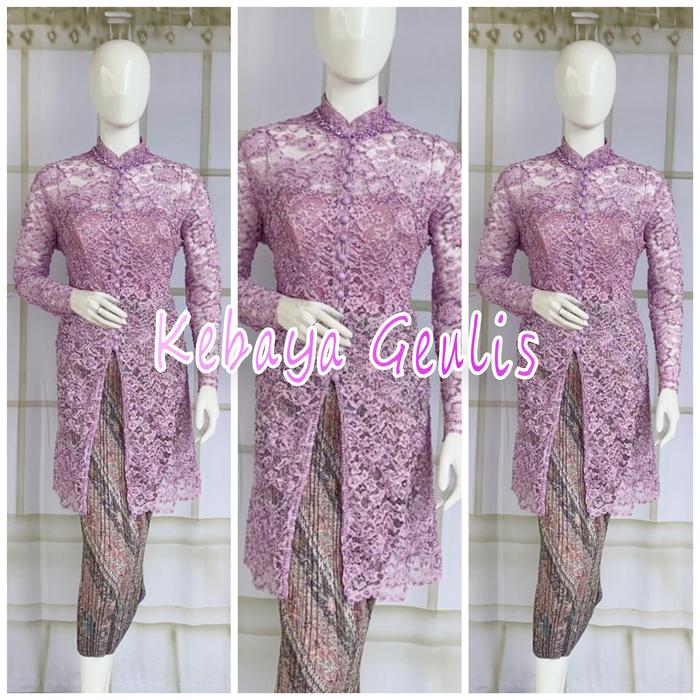 Gambar set kebaya brukat full payet warna ijo kebaya pesta eksklusif - lilac, L dari KEBAYA GEULIS undefined Tokopedia